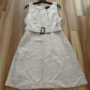 Tahari Light Beige Belted Midi Dress